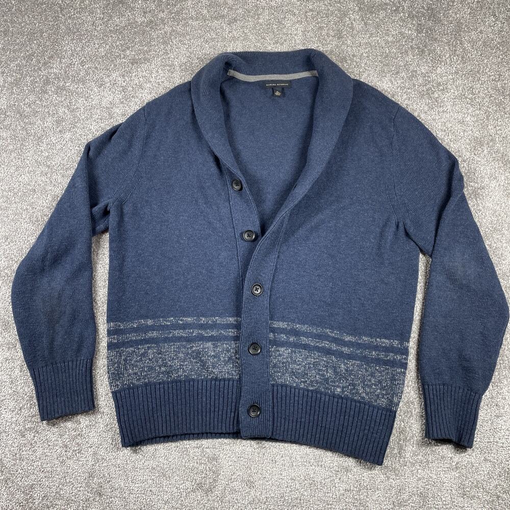 Banana Republic Cardigan Sweater Mens Extra Large‎ Shawl Collar Knit Stripe Blue
